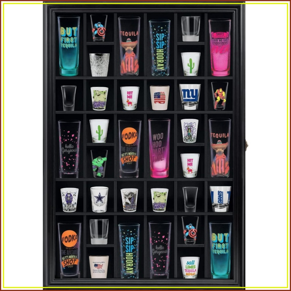 Display Case Acrylic - Shot Glass Display Cabinet Solid Wood